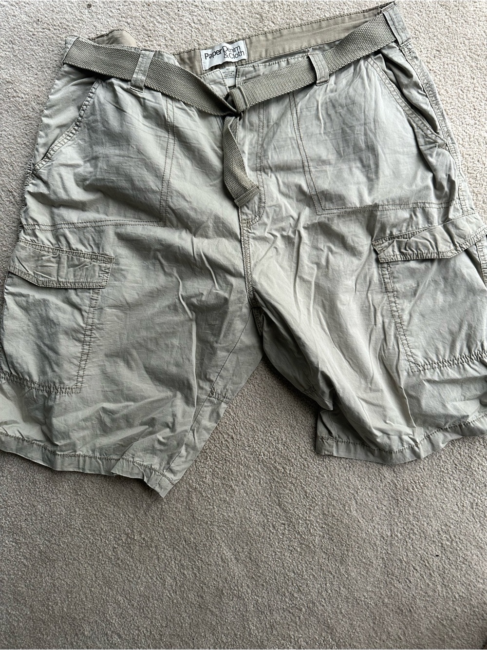Paper Denim & Cloth Men's Olive Green Cargo Shorts with Webbing Belt